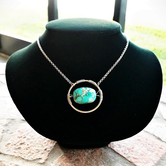 Silverskylight Jewelry - Genuine blue sea jasper wire wrap boho necklace